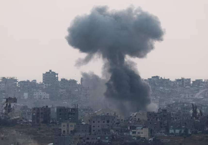 Smoke rises from Gaza after an Israeli airstrike, as seen from Israel, May 3, 2025. REUTERS/Amir Cohen