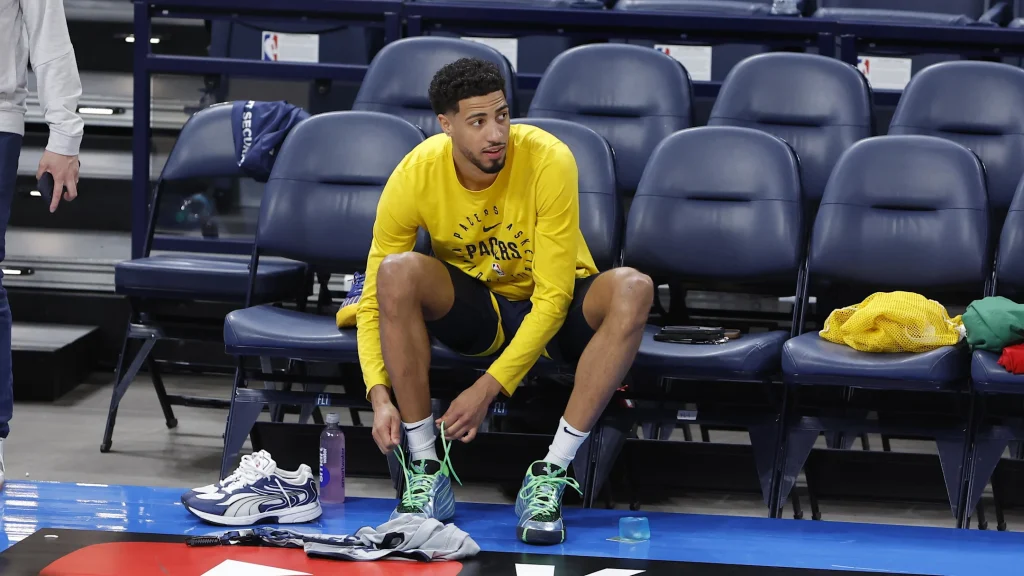 Indiana Pacers guard Tyrese Haliburton (0) during NBA Finals Media Day at Paycom Center. Mandatory Credit: Alonzo Adams-Imagn Images / Alonzo Adams-Imagn Photo/File