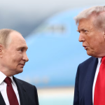 President Donald Trump speaks with Russian President Vladimir Putin at Joint Base Elmendorf-Richardson in Anchorage, Alaska, August 15. REUTERSKevin Lamarque